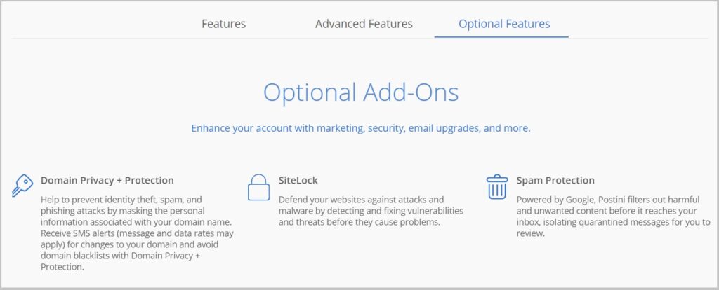 Bluehost Dedicated Optional Add Ons