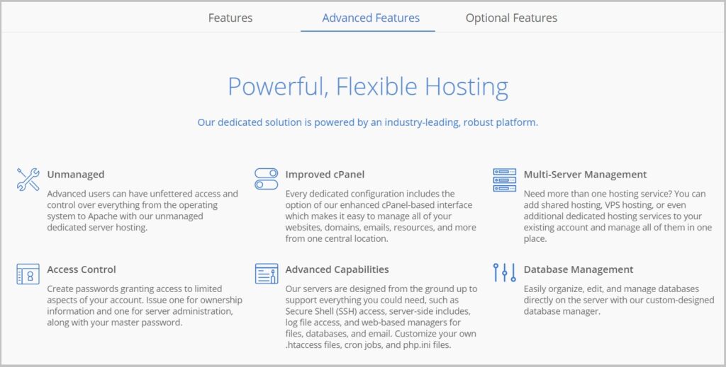Bluehost Dedicated Server Advance Features