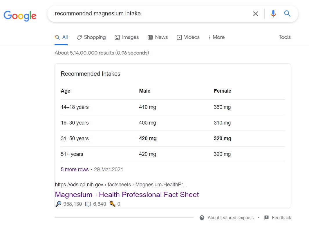 Google Search Result - Magnesium